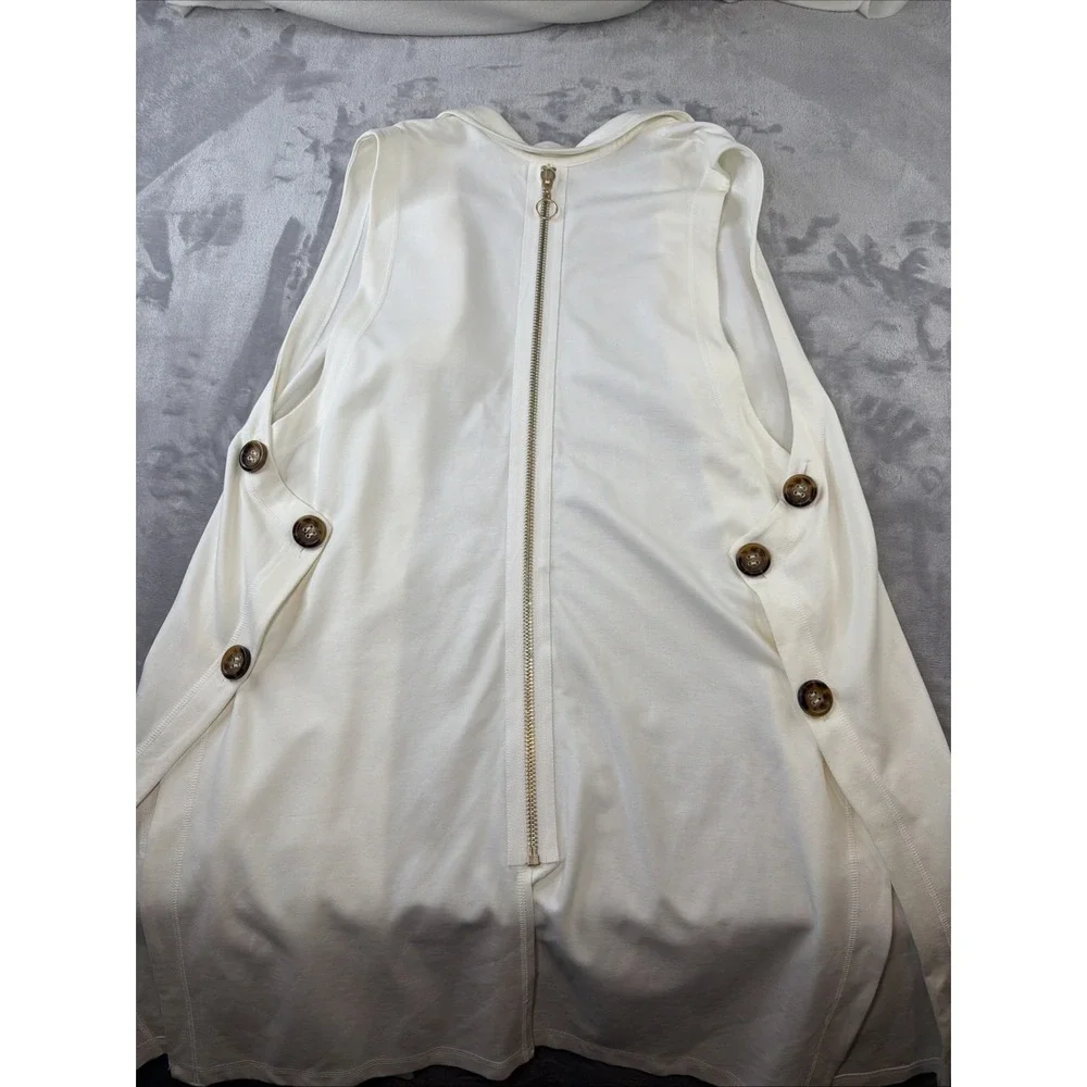 Soft Surroundings Women's L Ivory Long Vest Duster Open Front Zip Back Stretch